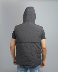 Men's Hooded Puffer Vest with Plush Lining - Warm and Insulated Sleeveless Outerwear
