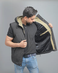 Men's Hooded Puffer Vest with Plush Lining - Warm and Insulated Sleeveless Outerwear