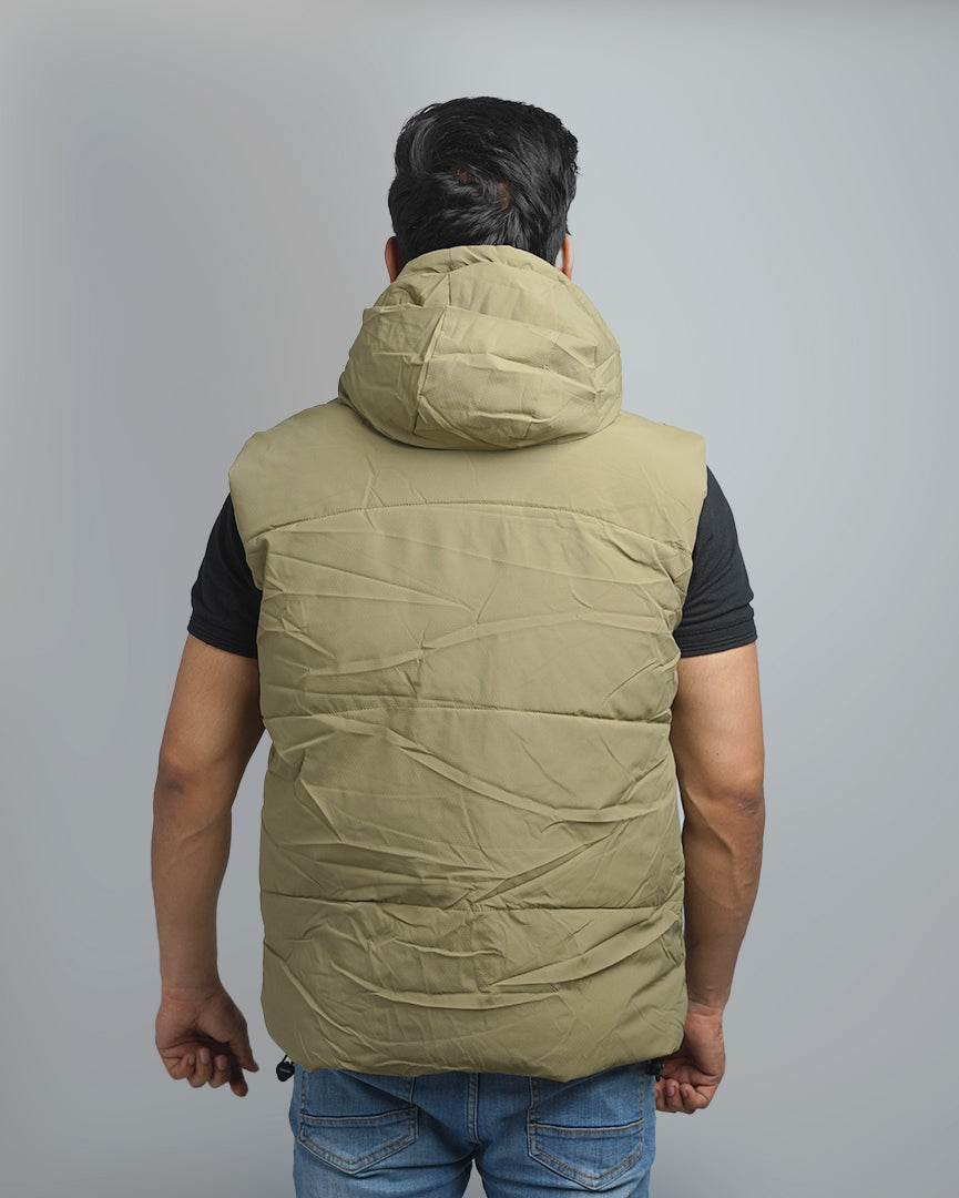 Men's Hooded Puffer Vest with Plush Lining - Warm and Insulated Sleeveless Outerwear