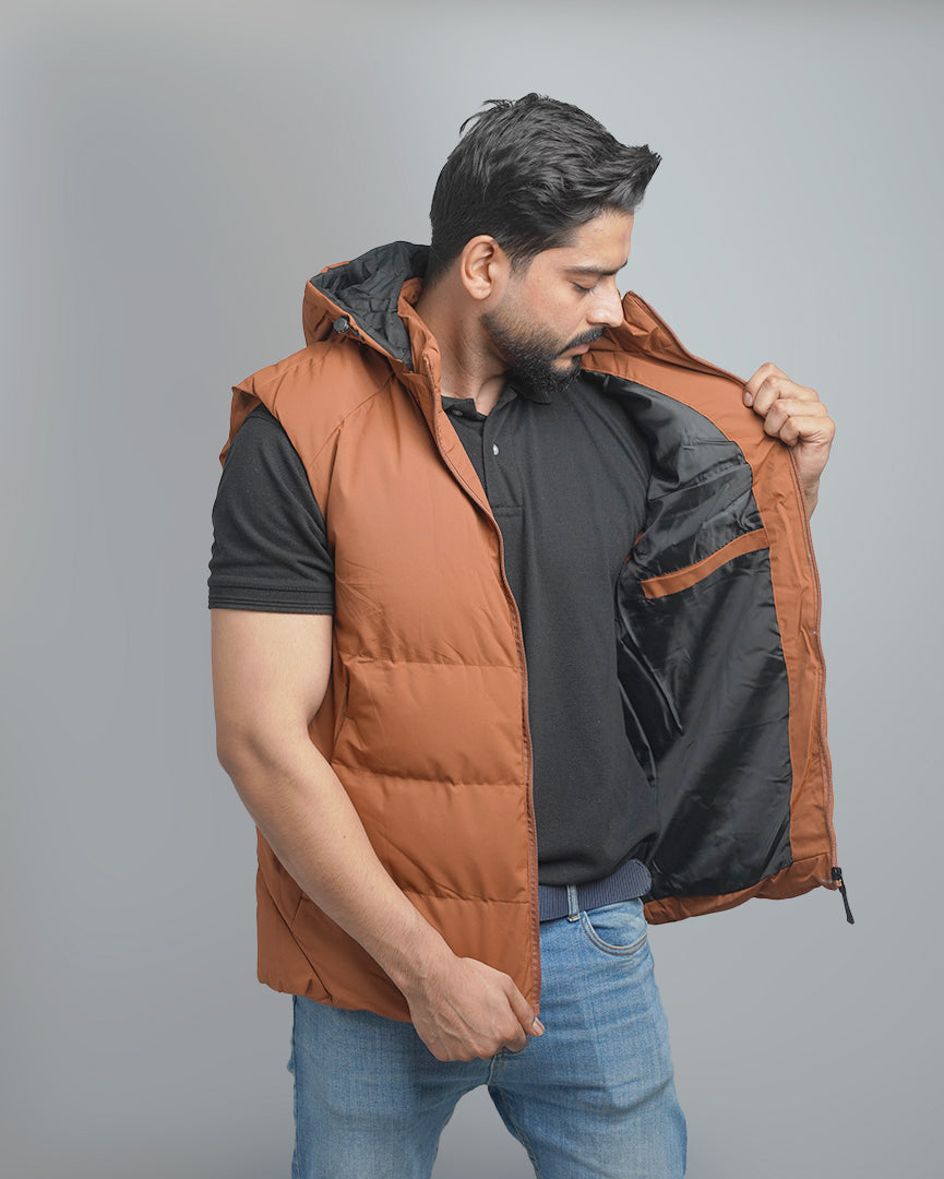 Men's Insulated Puffer Vest with Hood - Athletic Quilted Sleeveless Outerwear
