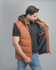Men's Insulated Puffer Vest with Hood - Athletic Quilted Sleeveless Outerwear