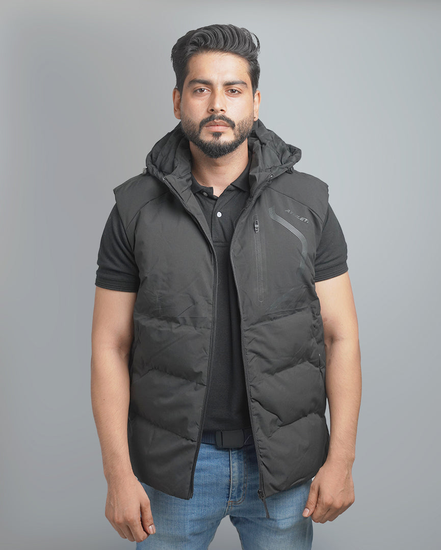 Men's Insulated Puffer Vest with Hood - Athletic Quilted Sleeveless Outerwear