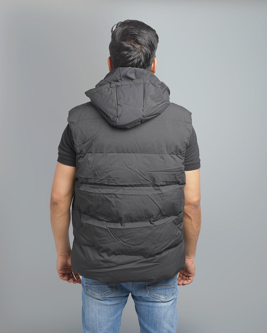 Men's Insulated Puffer Vest with Hood - Athletic Quilted Sleeveless Outerwear