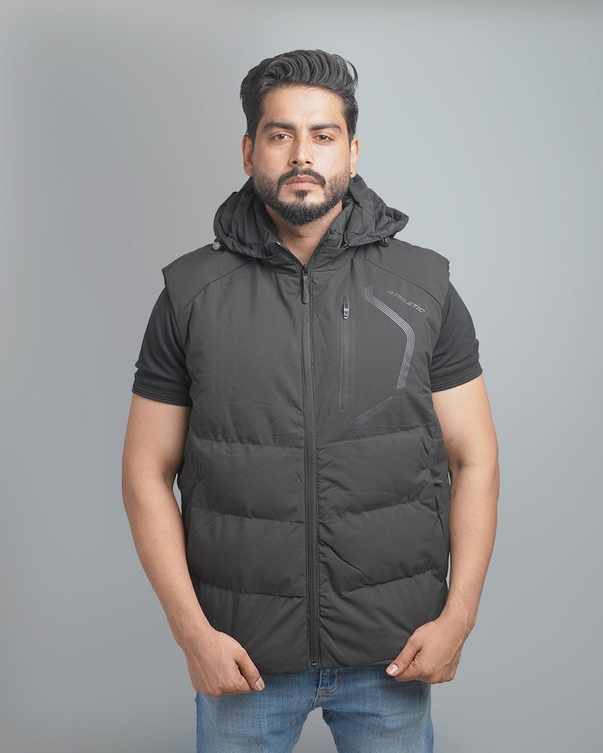 Men's Insulated Puffer Vest with Hood - Athletic Quilted Sleeveless Outerwear