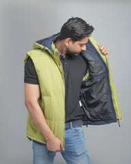 Men's Reversible Insulated Puffer Vest with Hood - Dual-Sided Sleeveless Outerwear
