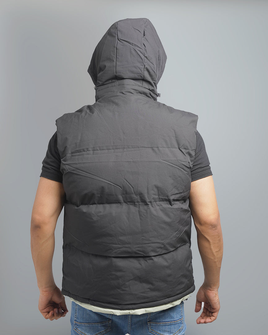 Men's Reversible Insulated Puffer Vest with Hood - Dual-Sided Sleeveless Outerwear