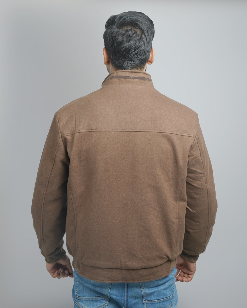 Men's Luxury Wool Blend Bomber Jacket with Faux Fur Shearling Collar