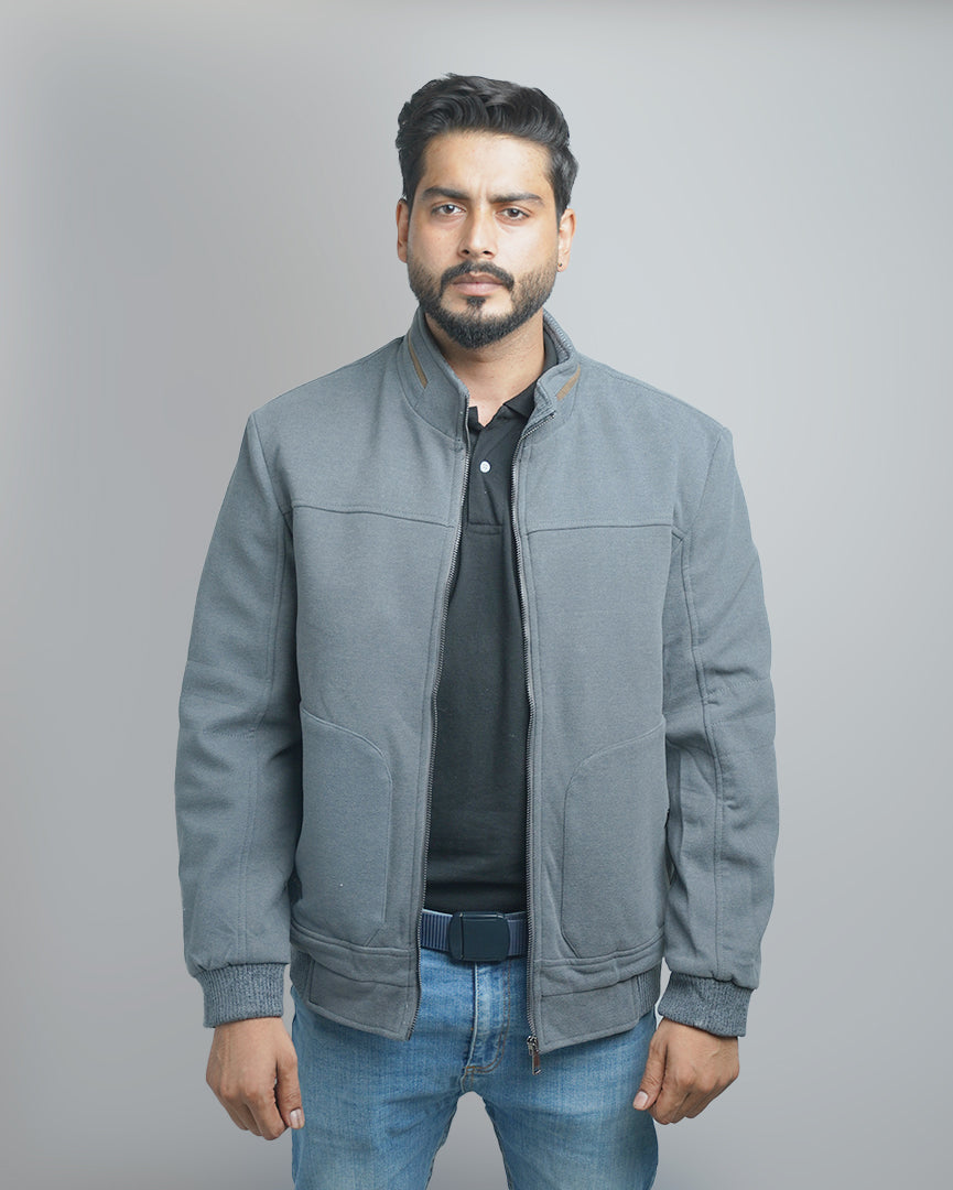 Men's Luxury Wool Blend Bomber Jacket with Faux Fur Shearling Collar