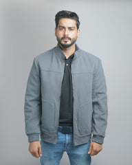 Men's Luxury Wool Blend Bomber Jacket with Faux Fur Shearling Collar