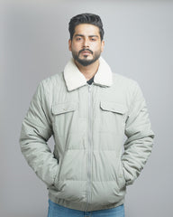 Men's Quilted Puffer Jacket with Sherpa Collar