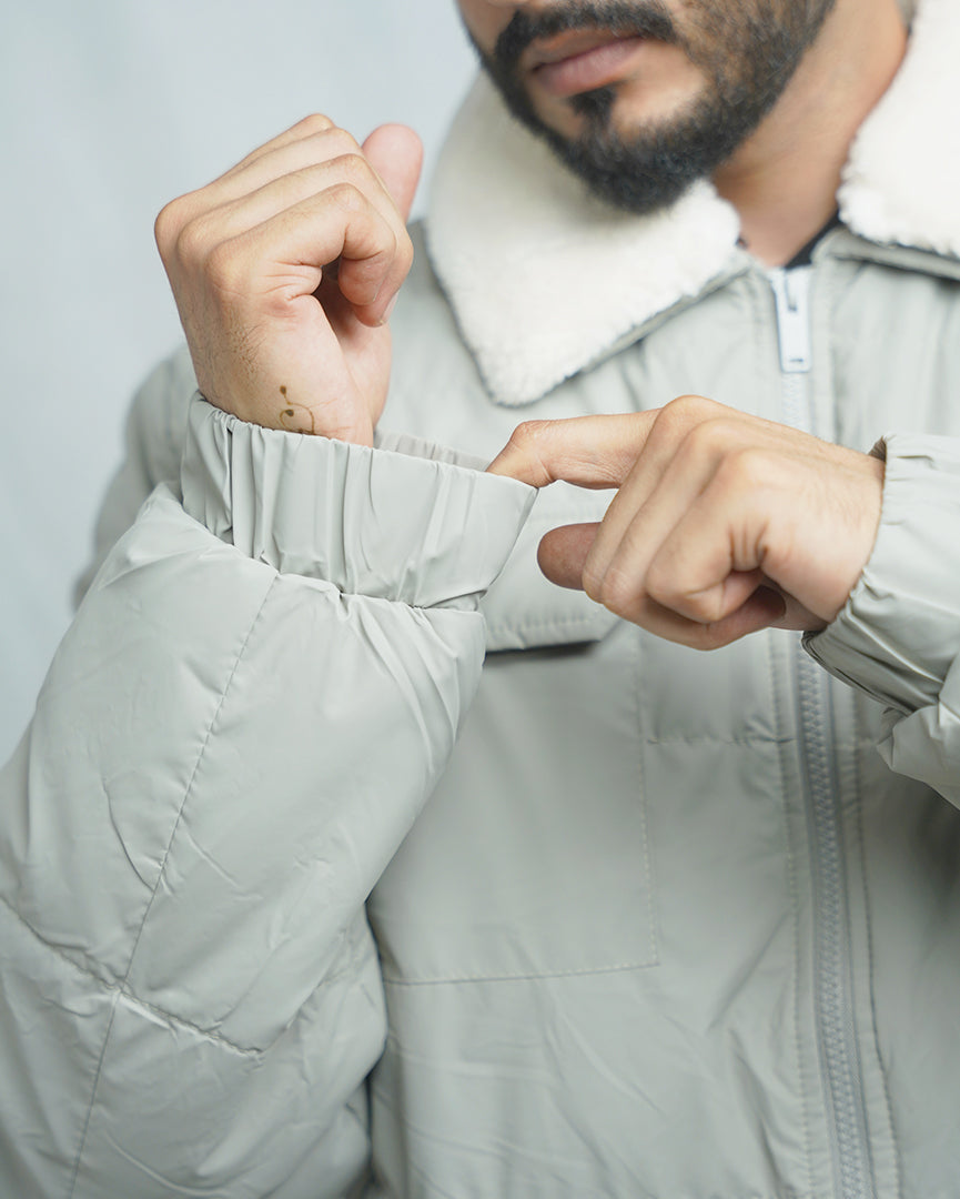 Men's Quilted Puffer Jacket with Sherpa Collar