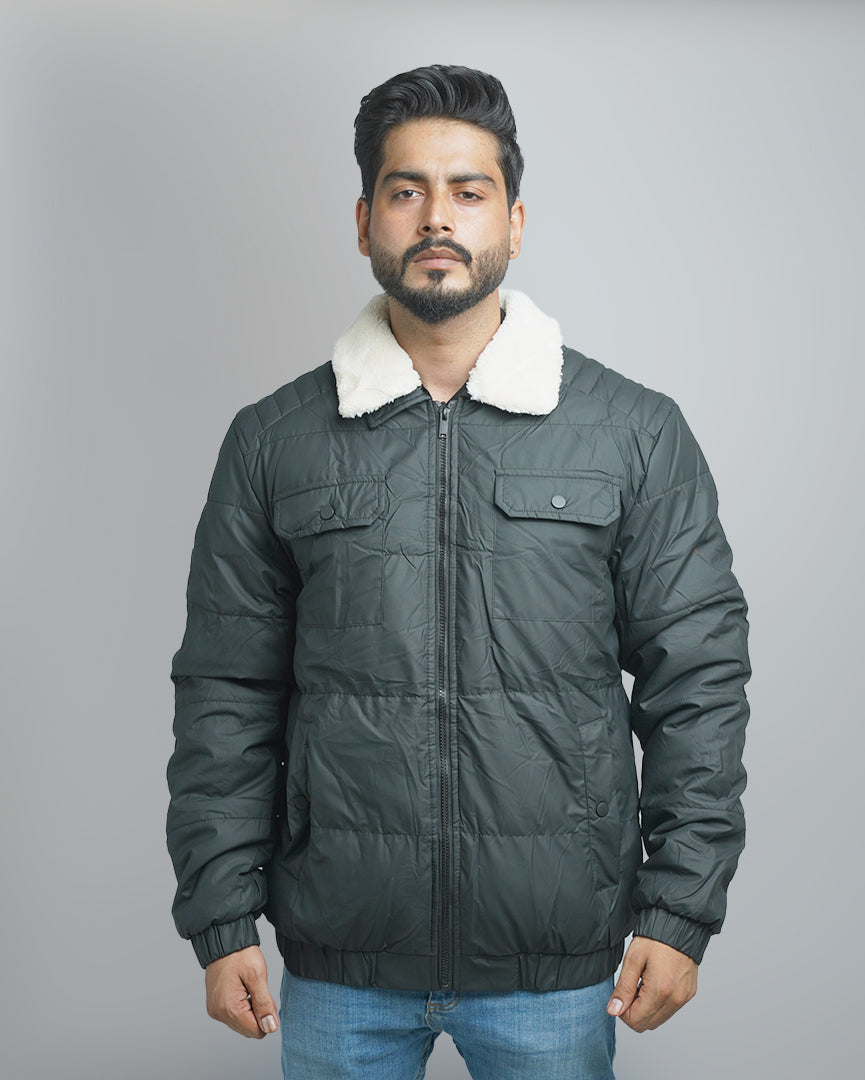 Men's Quilted Puffer Jacket with Sherpa Collar