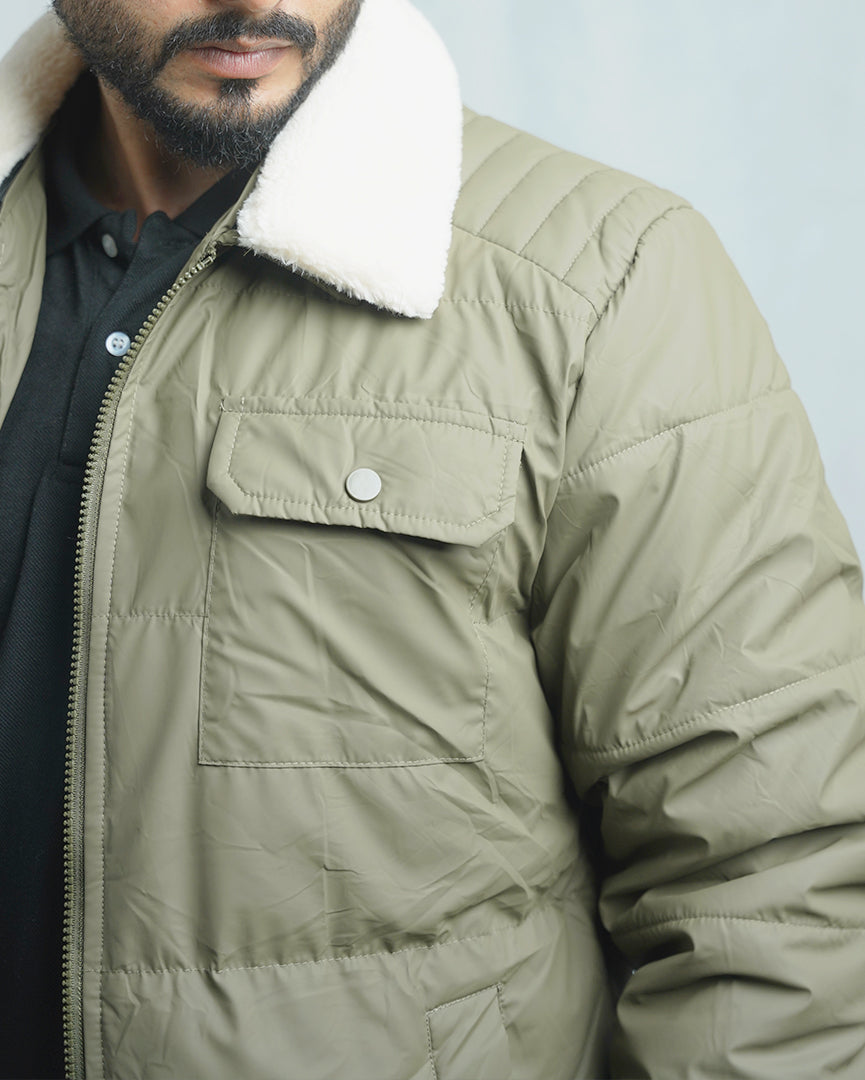 Men's Quilted Puffer Jacket with Sherpa Collar