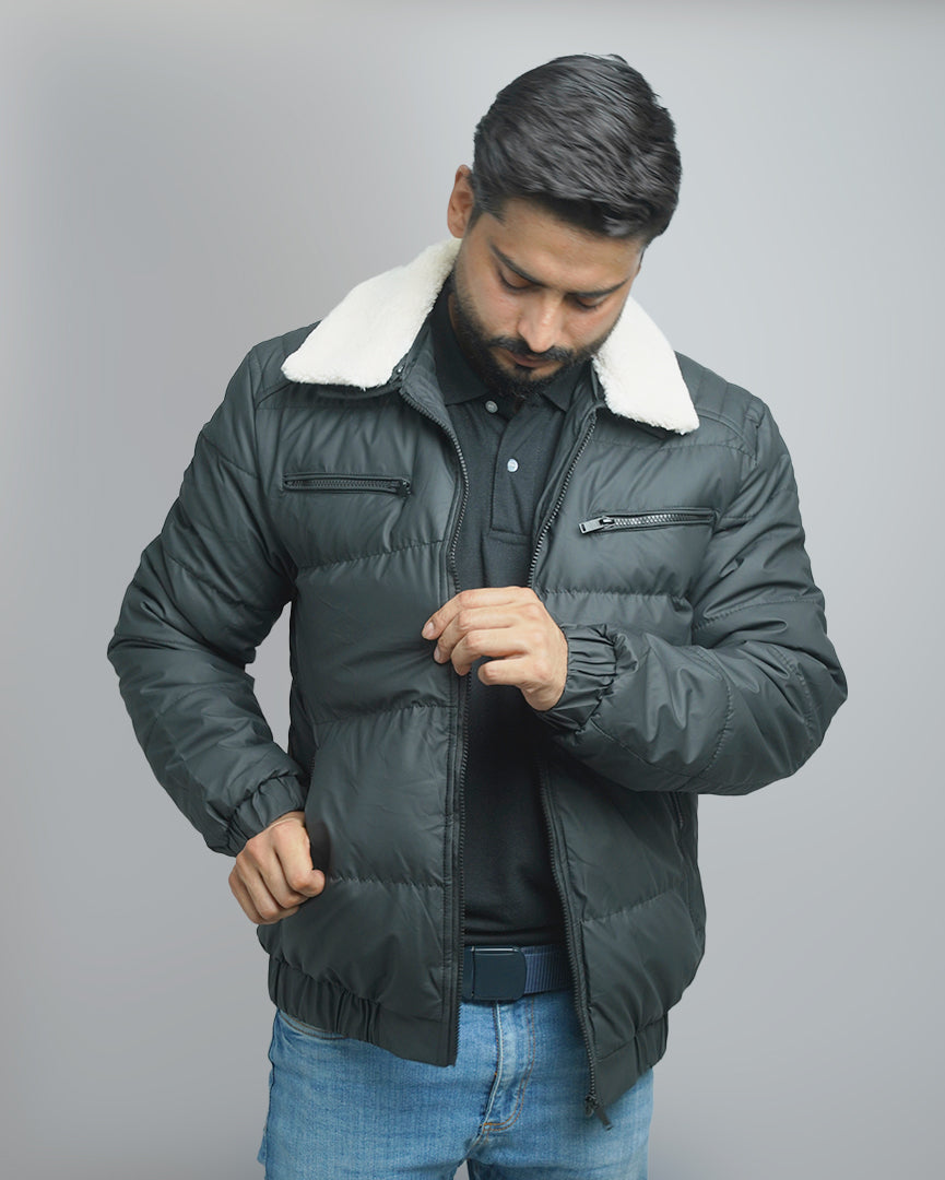 Men's Puffer Bomber Jacket with Sherpa Collar