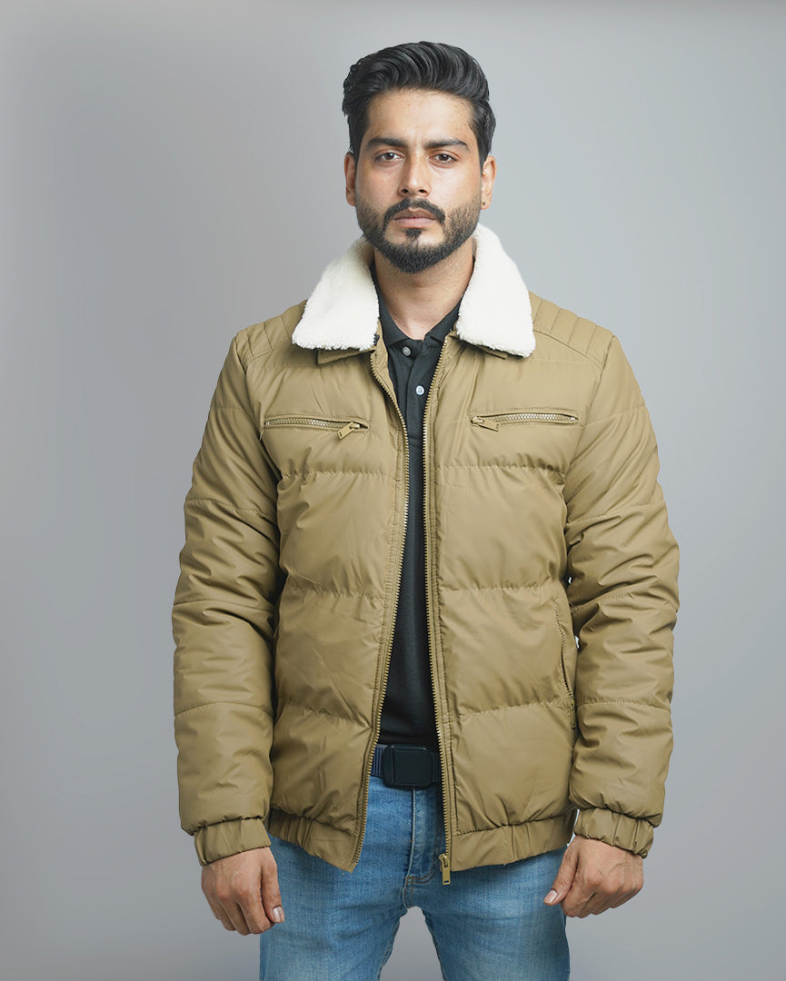 Men's Puffer Bomber Jacket with Sherpa Collar