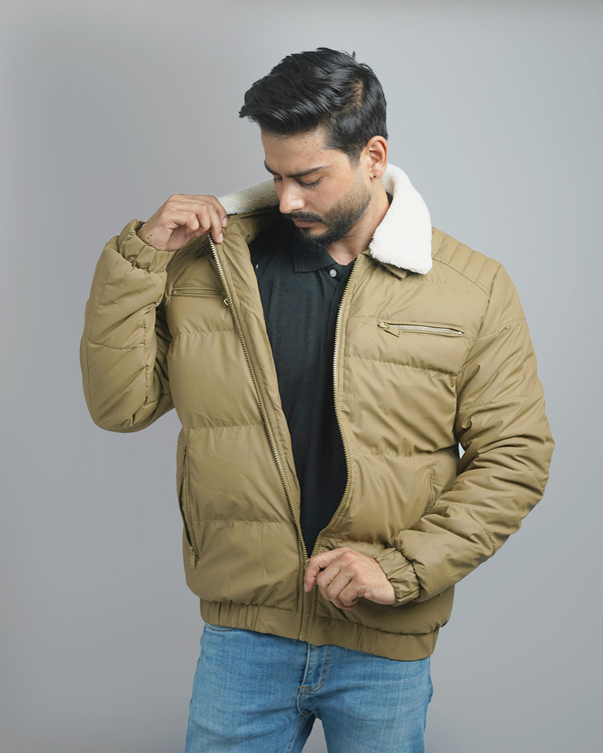 Men's Puffer Bomber Jacket with Sherpa Collar