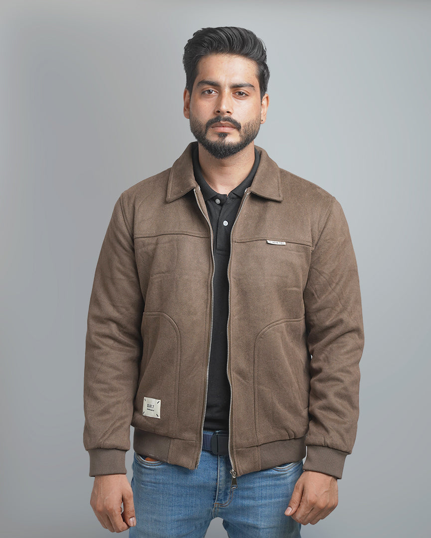 Men's Suede Bomber Jacket with Warm Sherpa Lining