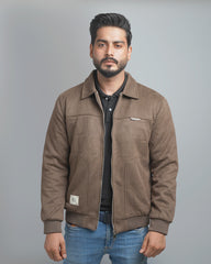 Men's Suede Bomber Jacket with Warm Sherpa Lining
