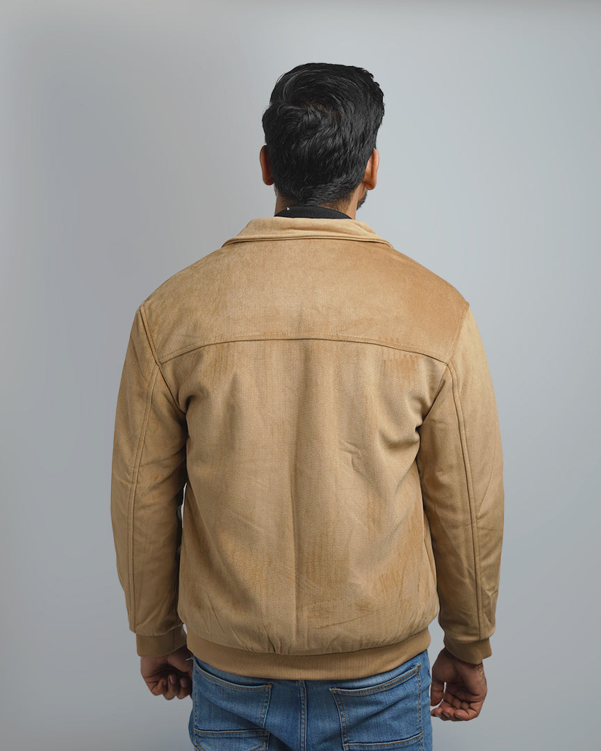 Men's Suede Bomber Jacket with Warm Sherpa Lining